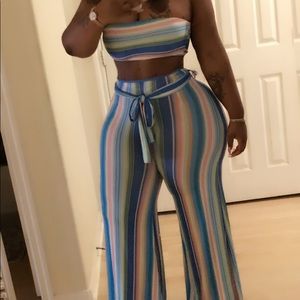 Two piece stripe tube crop and pants set